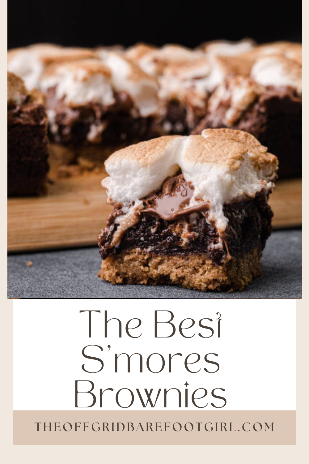 Image illustrates a Pinterest pin of the best s'mores brownies.