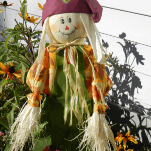Image illustrates how to make a scarecrow.