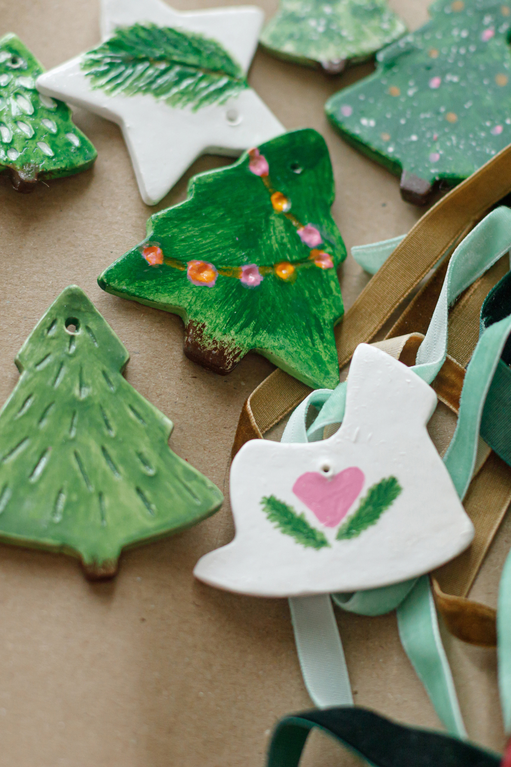 Image illustrates clay ornaments for handmade Christmas gifts.