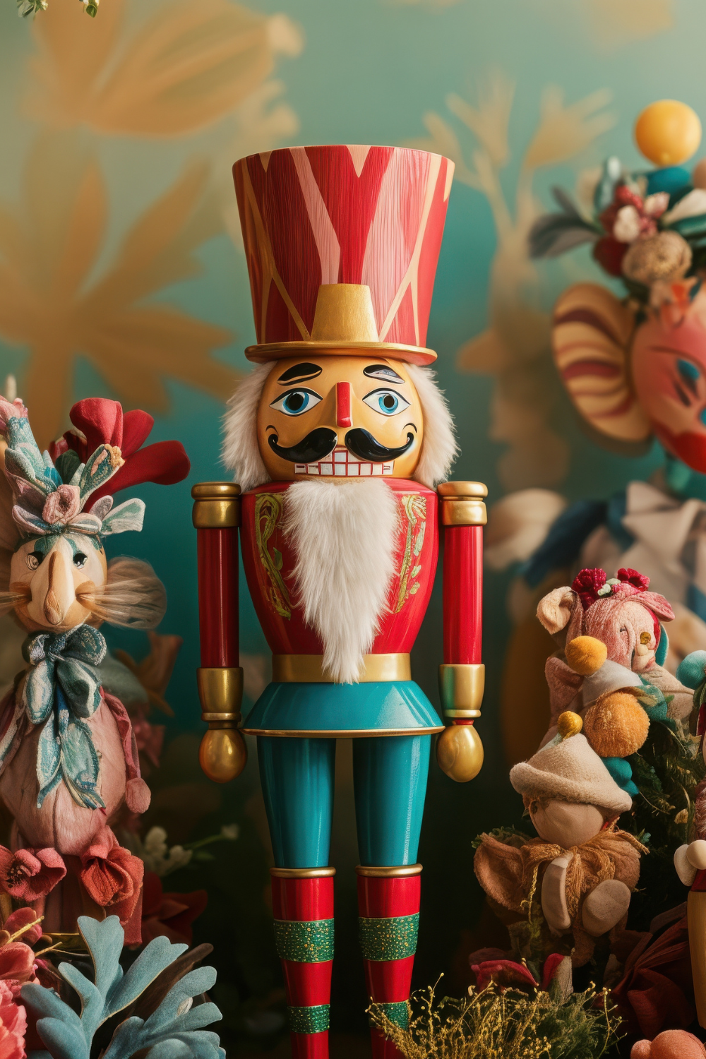 Image illustrates classic nutcracker figurines for Christmas vintage decor.