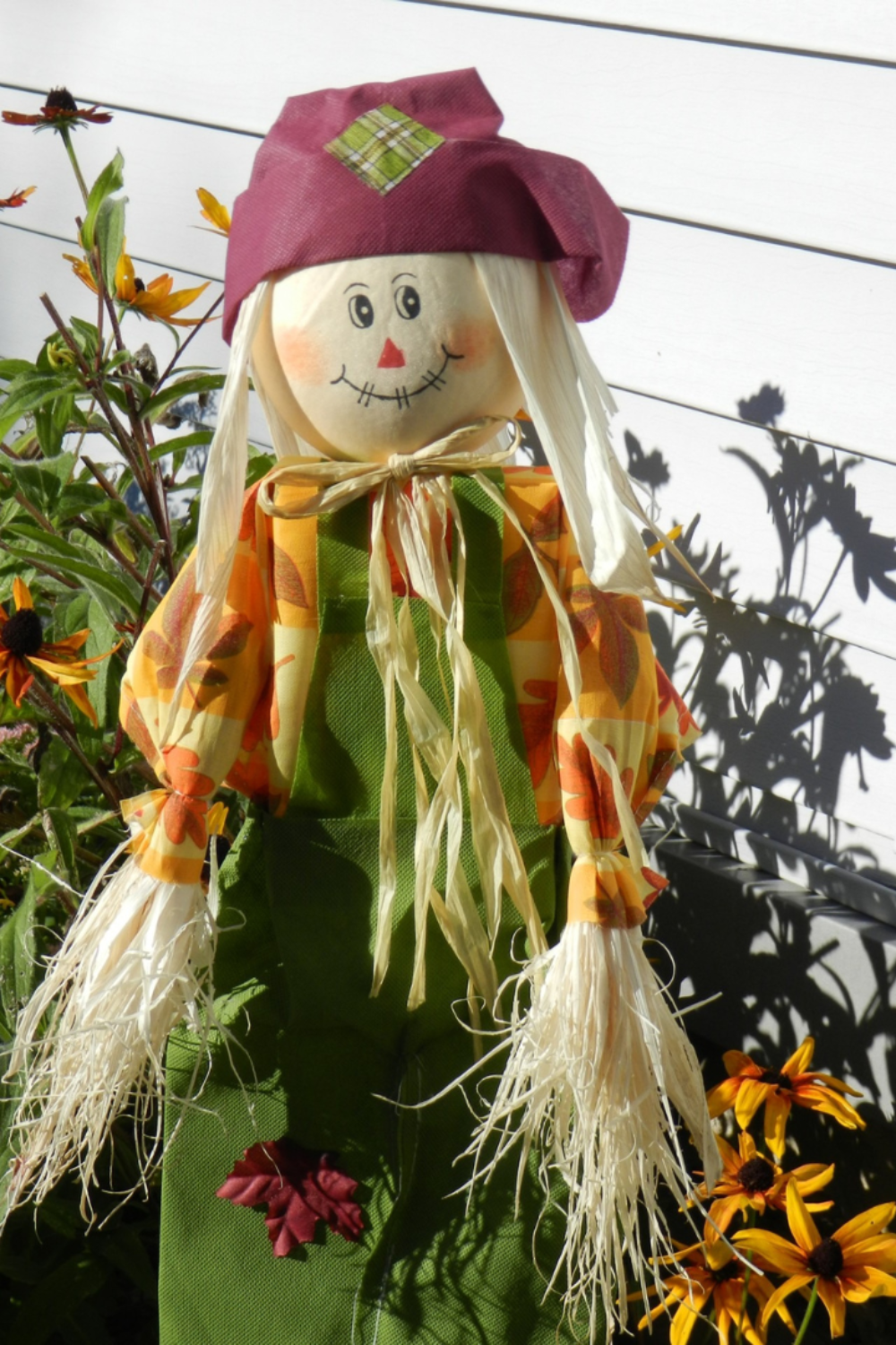 Image illustrates a scarecrow for how to make a scarecrow.