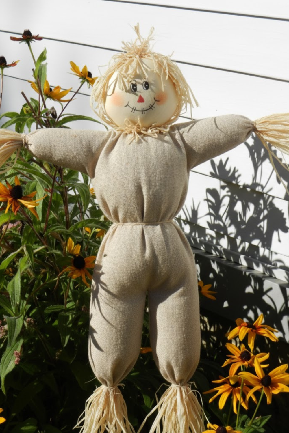 Image illustrates a scarecrow for how to make a scarecrow.