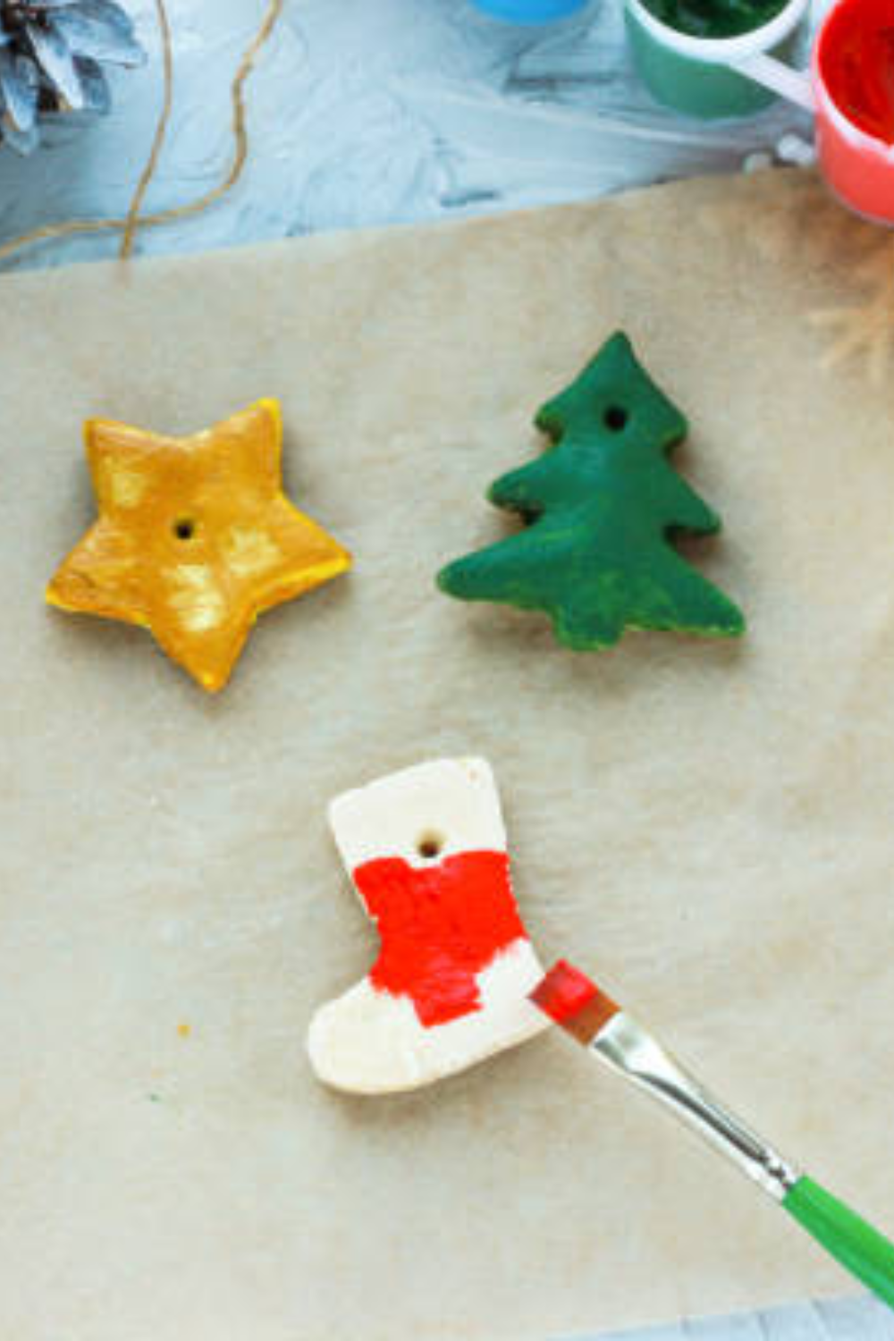 Image illustrates salt dough ornaments for easy Christmas crafts for kids.