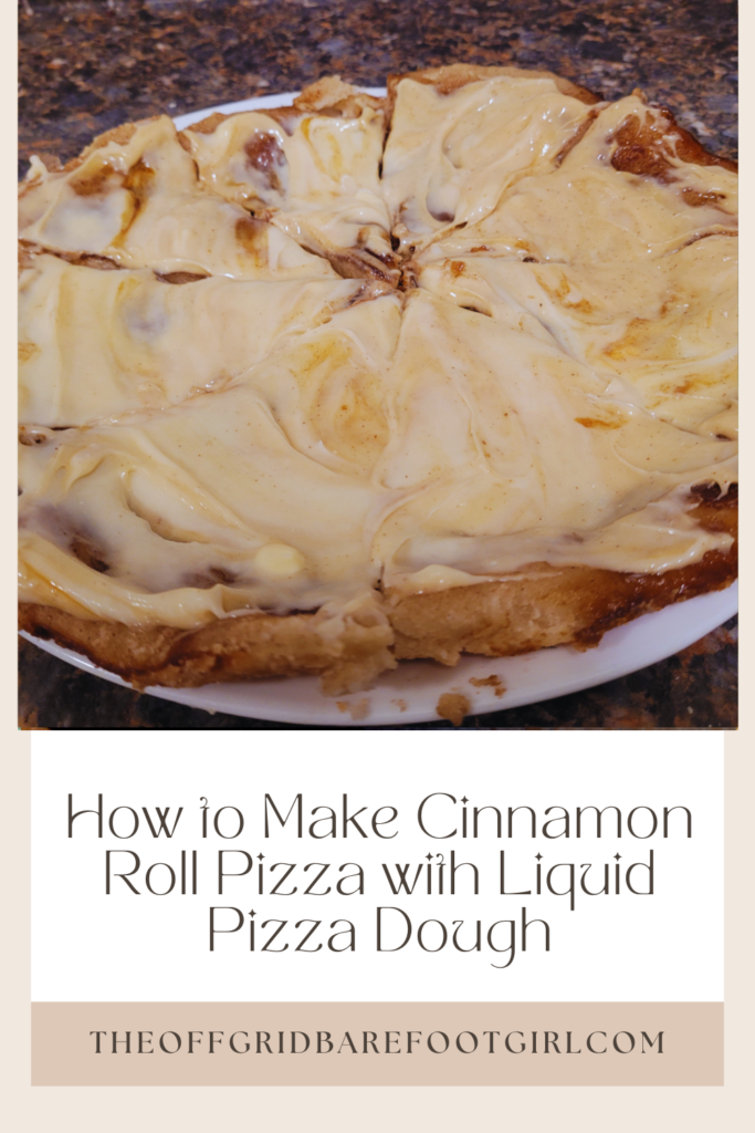 Image illustrates cinnamon roll pizza.