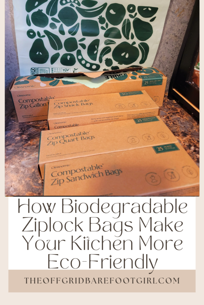 Image illustrates a Pinterest pin of biodegradable ziplock bags.