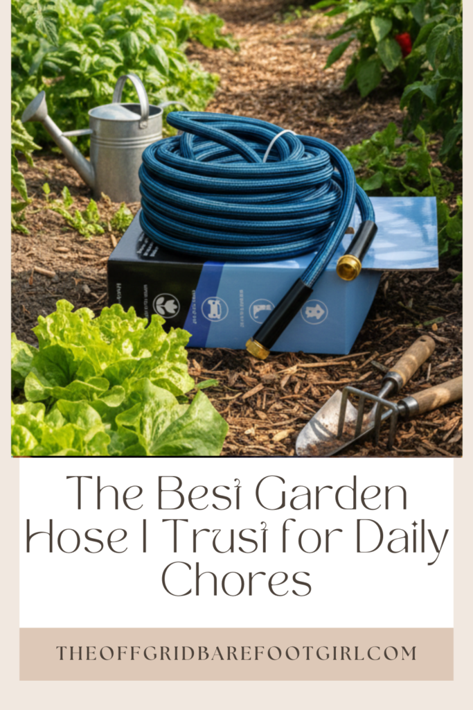 Image illustrates a Pinterest pin of the best garden hose.