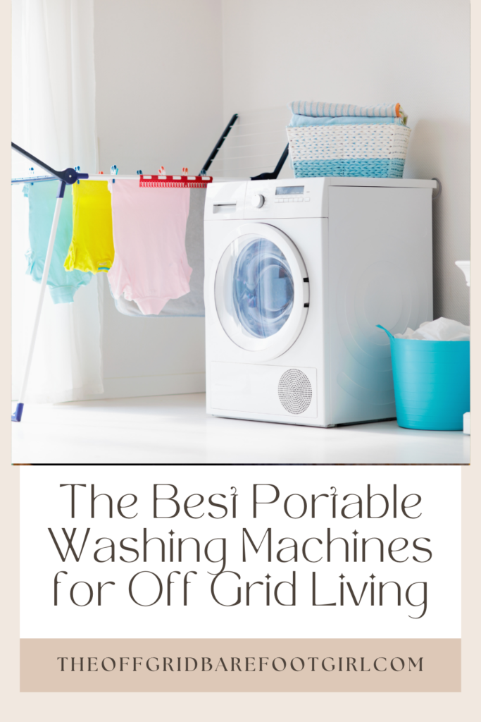 Image illustrates portable washing machines.