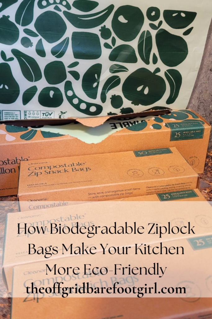 Image illustrates a Pinterest pin of biodegradable ziplock bags.