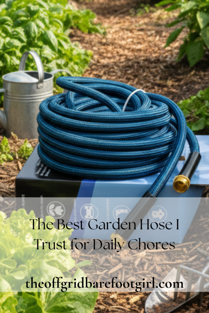 Image illustrates a Pinterest pin of the best garden hose.