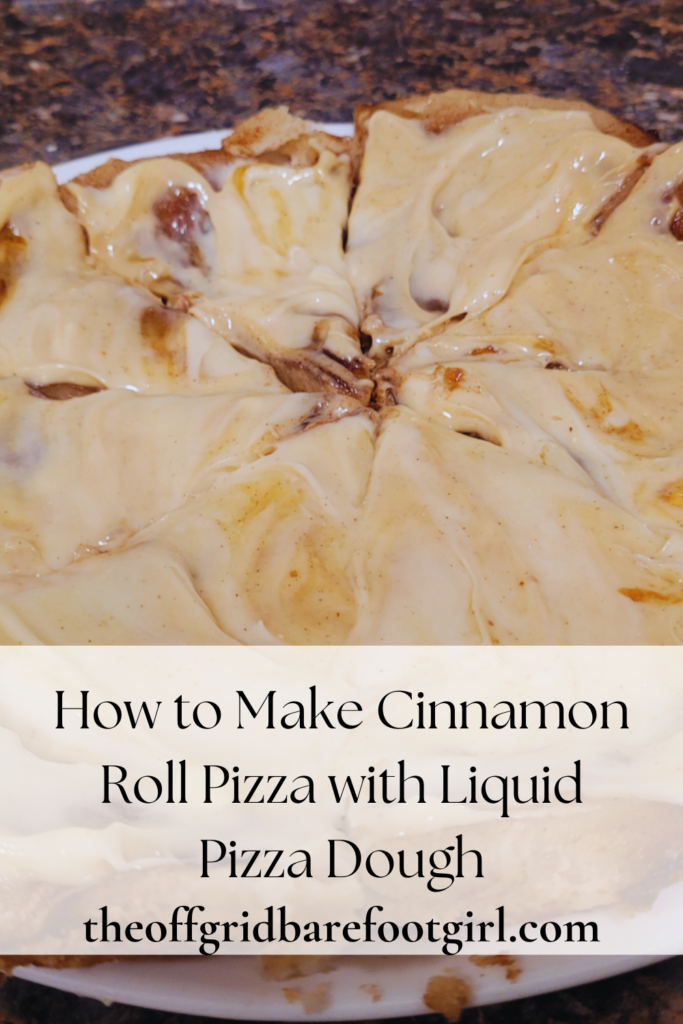 Image illustrates cinnamon roll pizza.