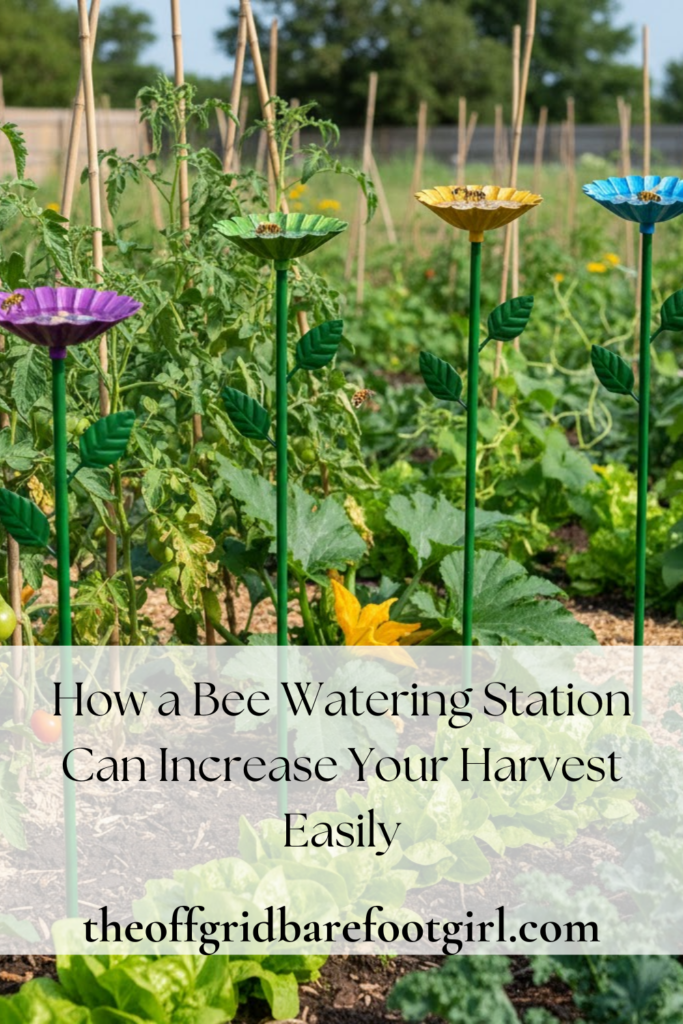 Image illustrates a bee watering station to increase your harvest.