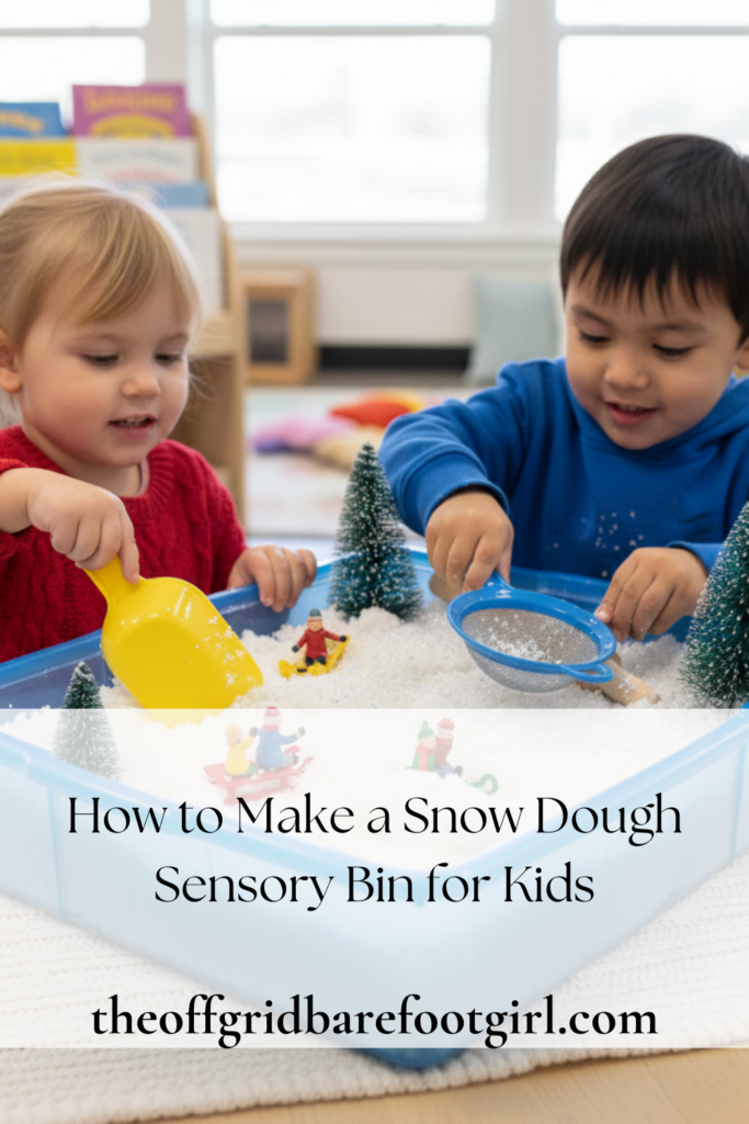 Image illustrates snow dough sensory bin.