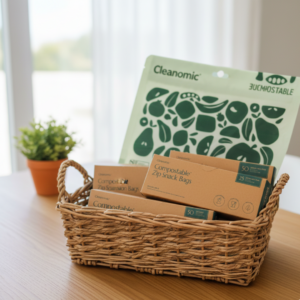 Image illustrates biodegradable ziplock bags.