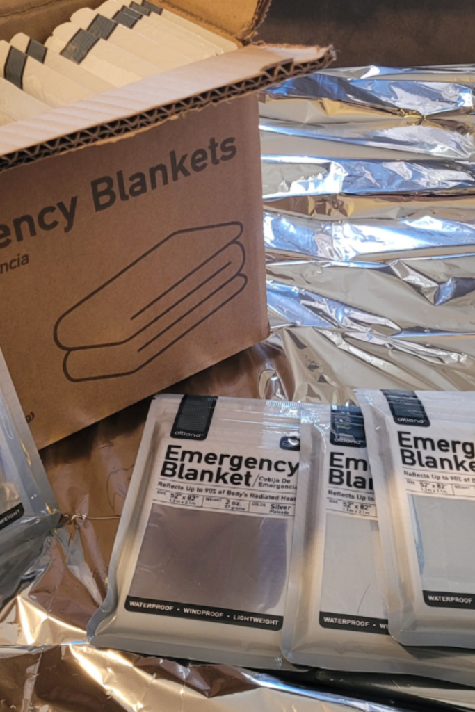 Image illustrates Mylar emergency blankets.