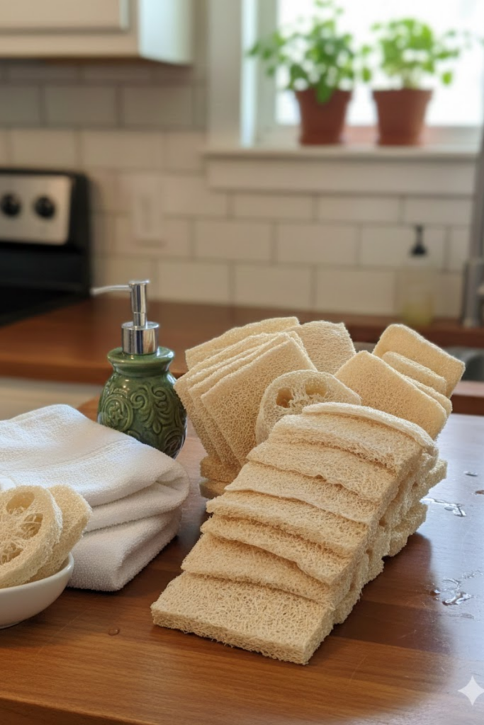 Image illustrates natural loofah sponges.