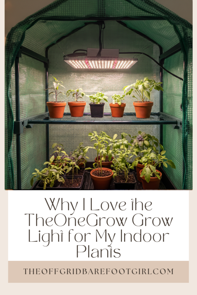 Image illustrates TheOneGrow grow light for my indoor plants.