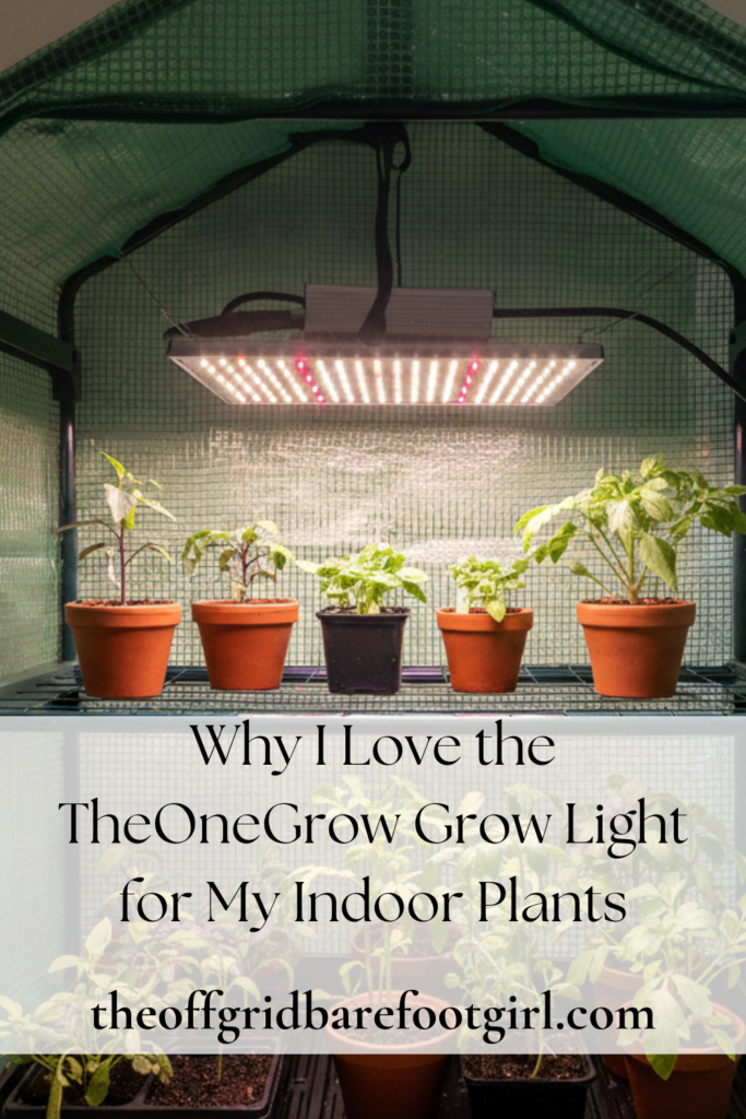 Image illustrates TheOneGrow grow light for my indoor plants.
