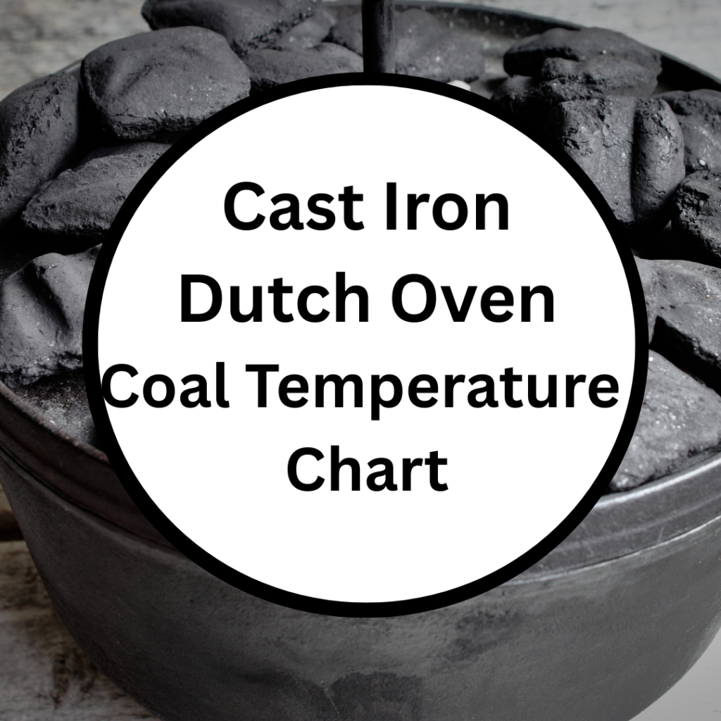 Image illustrates a cast iron Dutch oven coal temperature chart from The Off Grid Barefoot Girl.