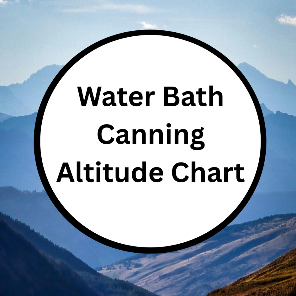 Image illustrates a free water bath canning altitude chart from The Off Grid Barefoot Girl.