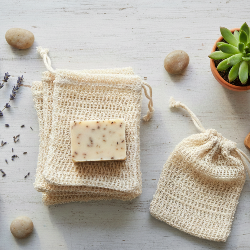 Image illustrates a soap saver bag.