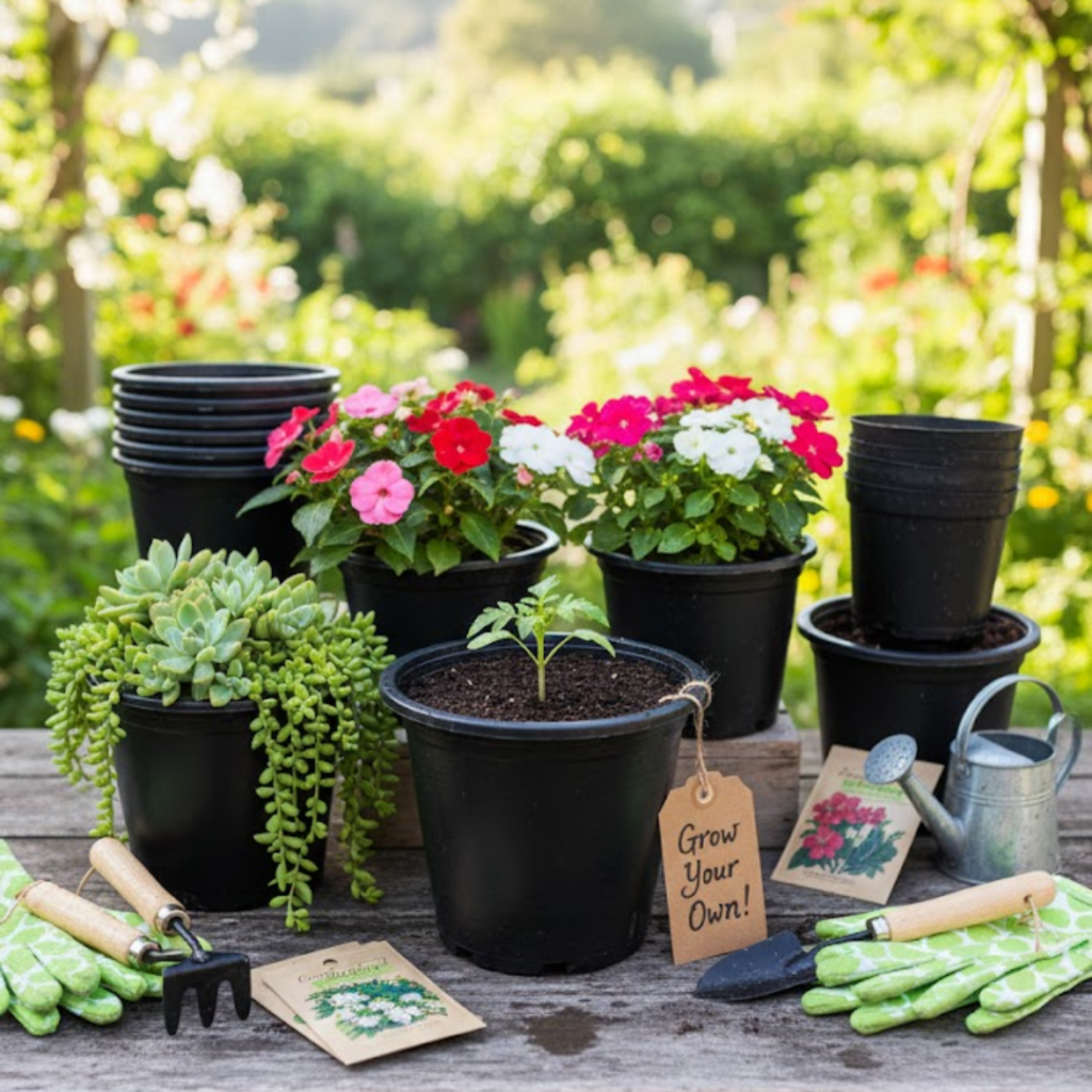 Image illustrates nursery pots.
