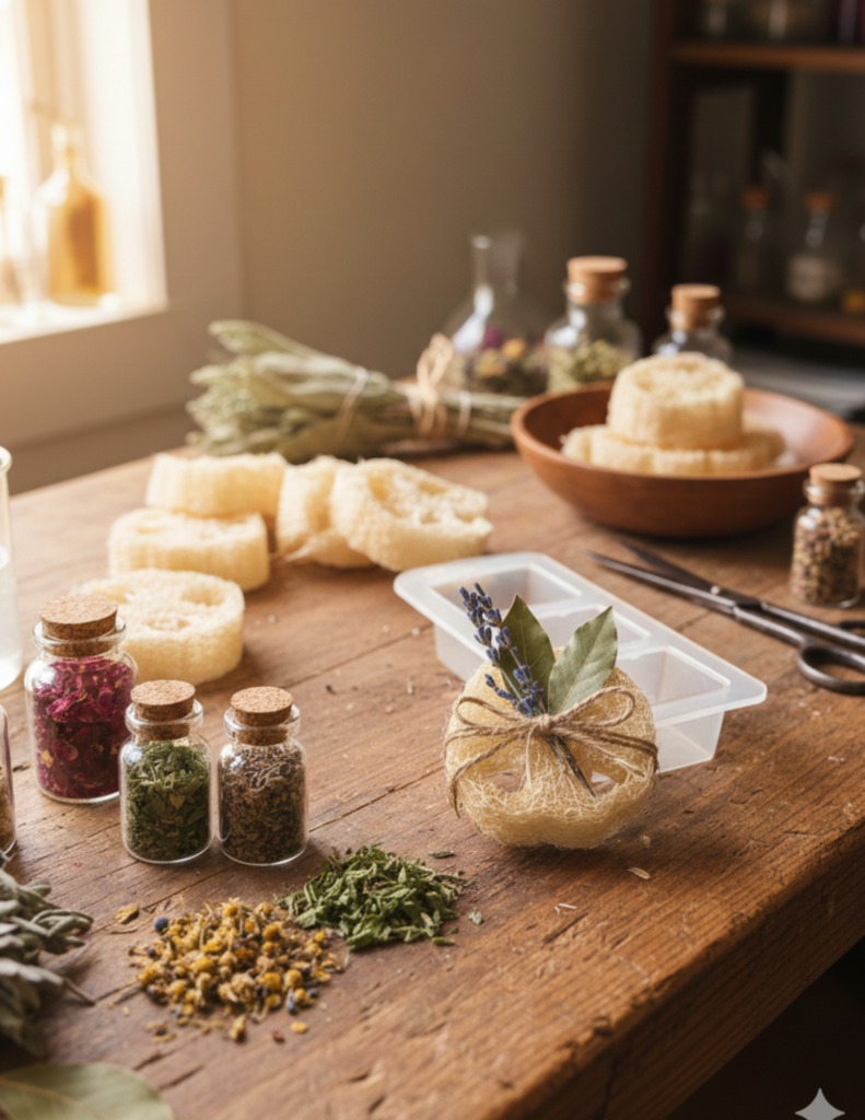 Image illustrates natural loofah slices.