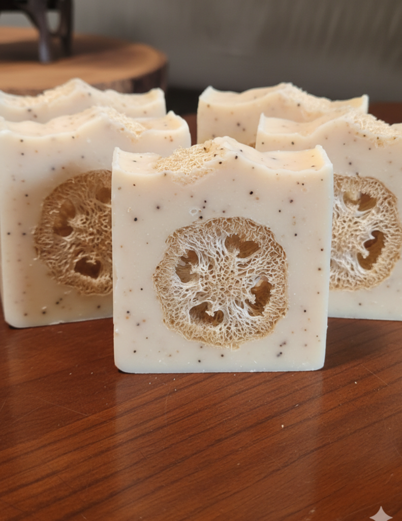 Image illustrates natural loofah slices for soap making.