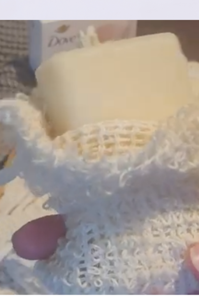 Image illustrates a soap saver bag.