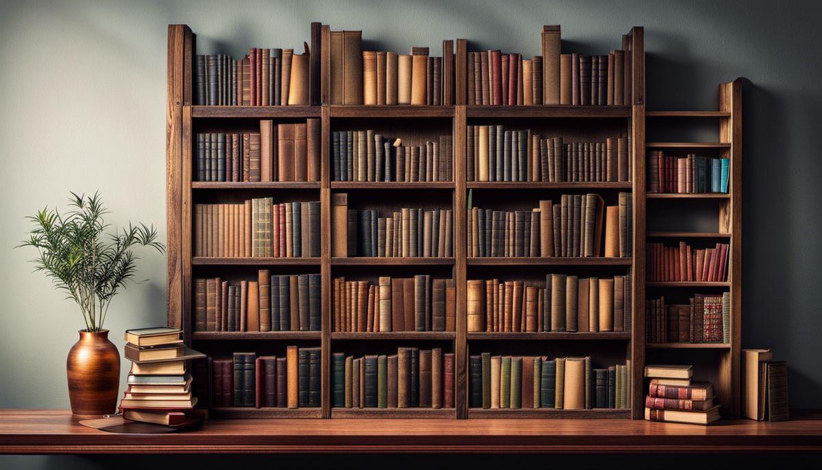 Image depicting a collection of books on a wooden shelf, representing various resources on self-sufficiency.