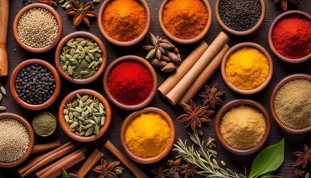 Image of various herbs and spices used as natural pain relievers.